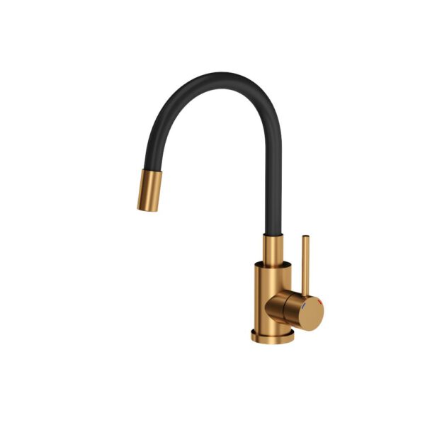 ART MORGAN 210 1-bowl recessed sink + save space siphon in PVD copper with Maggie tap and dispenser