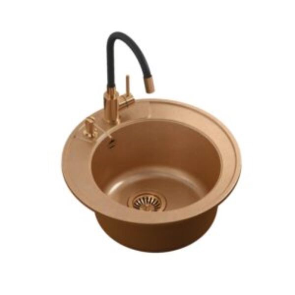ART MORGAN 210 1-bowl recessed sink + save space siphon in PVD copper with Maggie tap and dispenser