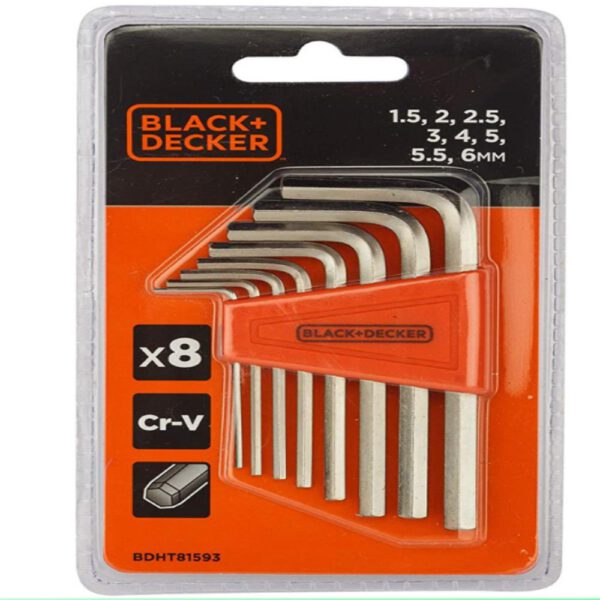 Black+Decker 8 Pieces 1.5-6 mm Steel Hexkey Set, (Orange/Black)