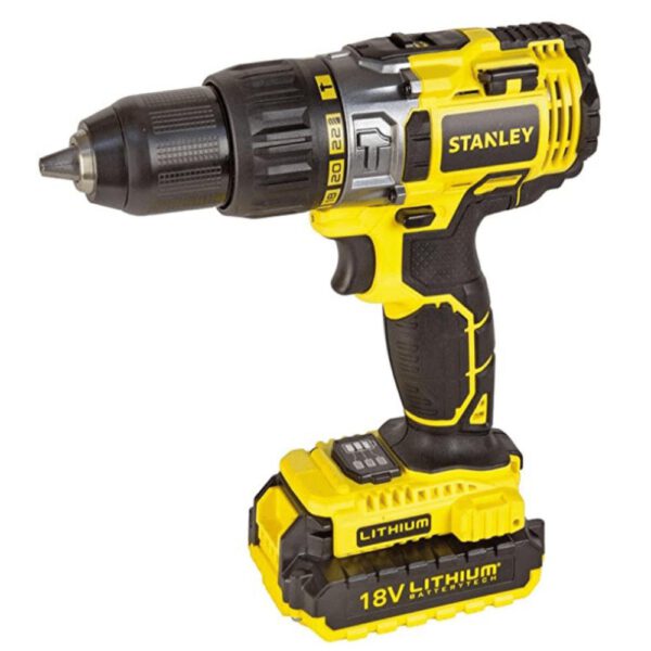 Stanley Cordless Hammer Drill- 18V 2.0 Ah/ Li-Ion Battery with Charger/ Yellow