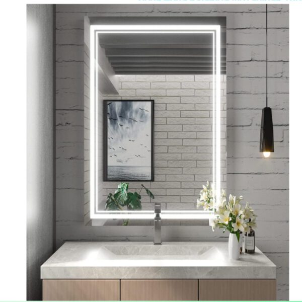 Wash Basin with wood cabinet and Mirror with Light Set